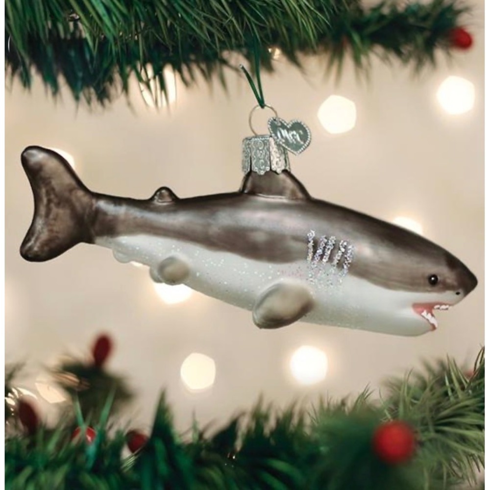 Old World Christmas Great White Shark Ornament Unisex Grey Glass New